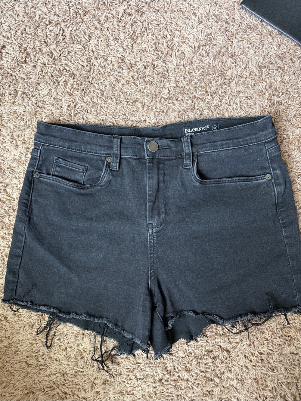 Blank NYC Black Distressed Frayed Hem Denim Shorts